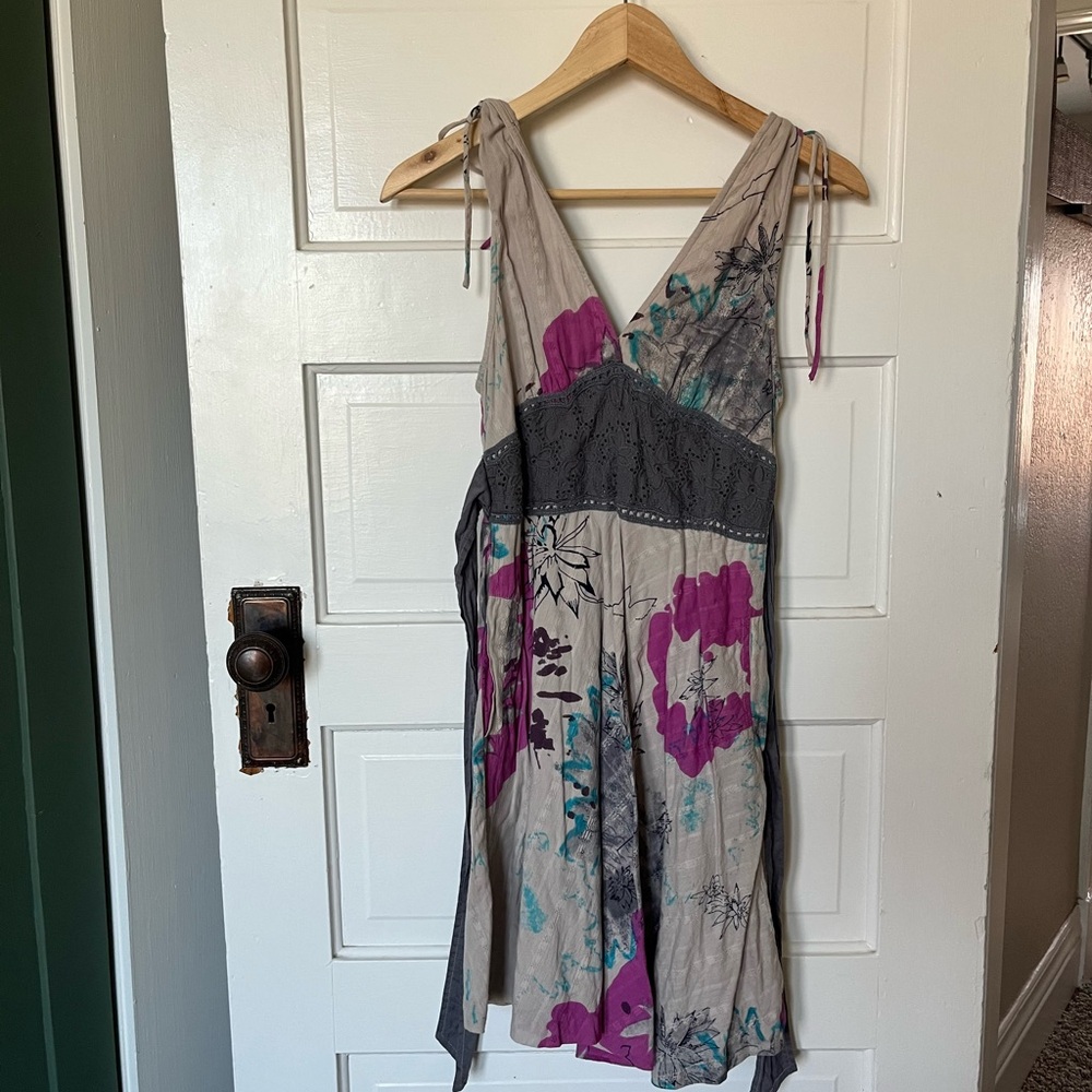 Free People Gray and Pink Sleeveless Sundress